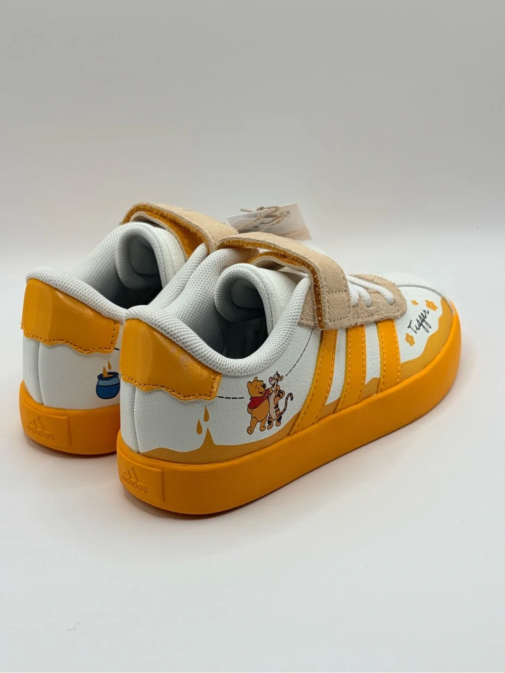 Adidas VL Court Kids Winnie EL White & Yellow Tigger Sneakers - Velcro Closure